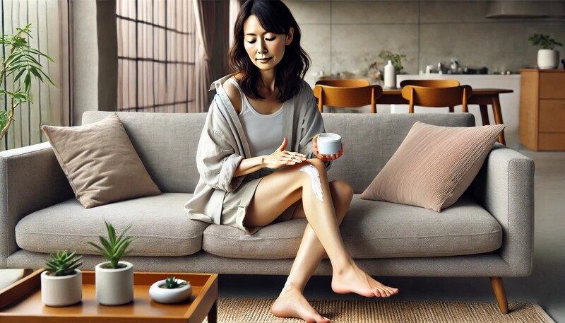 セルライト用クリームを使う女性